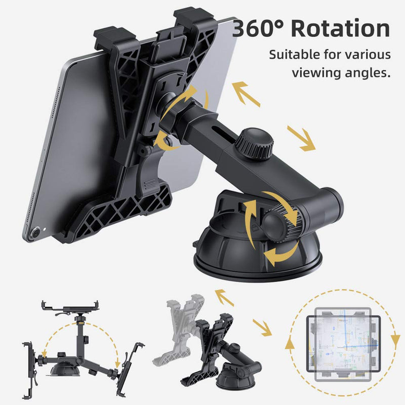 [Australia - AusPower] - Tablet Holder Car Mount for Apple iPad Samsung Galaxy Tab All 6"-11" Tablets, Cars Air Vent with Dashboard Windshield Strong Suction Cup Mount 360° Rotation Adjustable Telescopic Arm Tablet Holder Big 