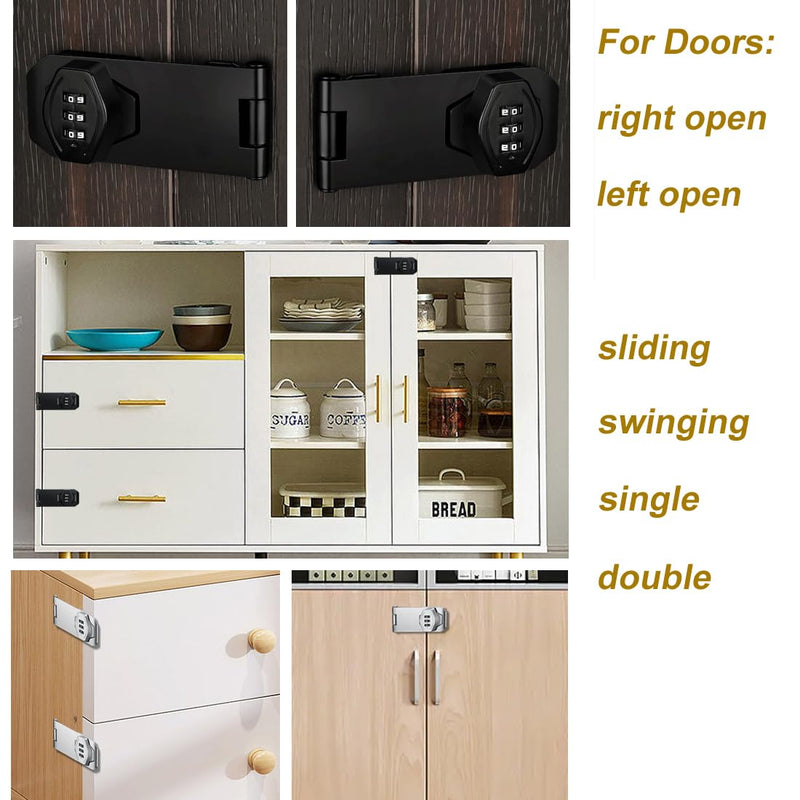 [Australia - AusPower] - Keyless Cabinet Lock 3-Digit Password Combination Code Hasp latch Lock Twist Knob Wooden Drawer Cupboard Locker Gun-Safe Closet Box (Silver, 4 inch) Silver 