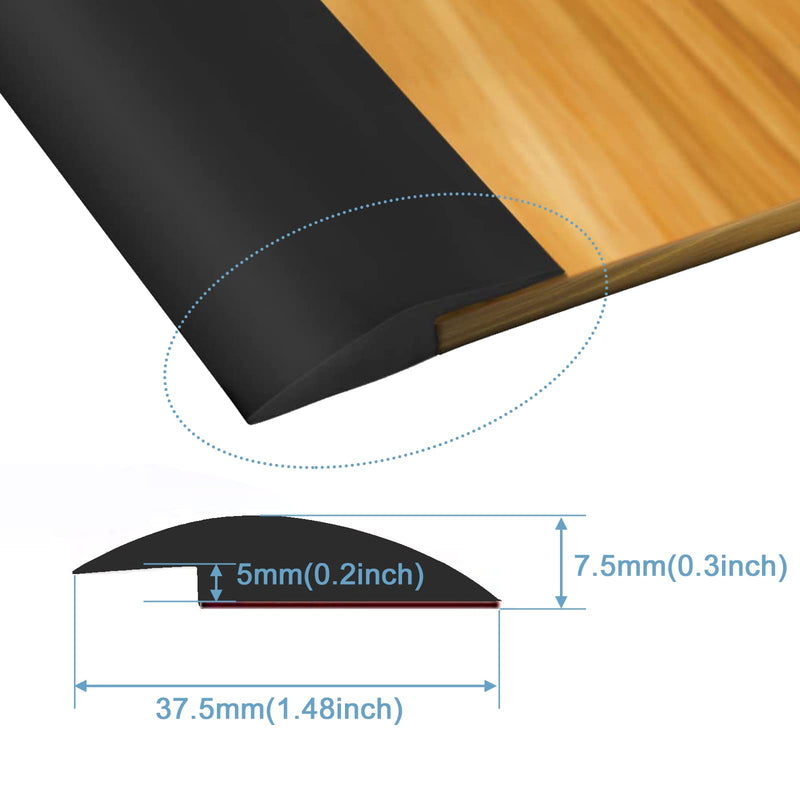 Floor Rubber Transition Strip Self Adhesive Carpet to Tile Transition Strip Edging Trim Strip for Threshold Transitions with a Height Less Than 5 mm/0.2in (Black, 6.56FT) Black