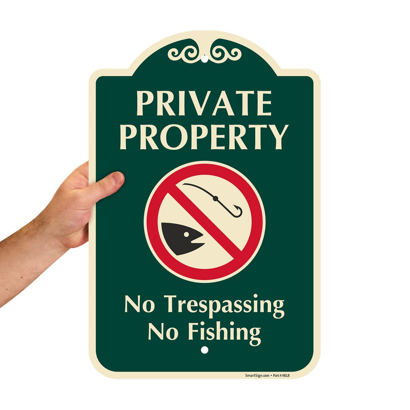 SmartSign Designer "Private Property - No Trespassing, Fishing" Sign, 12" x 18", 120 mil Aluminum Composite (ACM) with Overcoat, Red & Green, Made in USA Private Property No Fishing