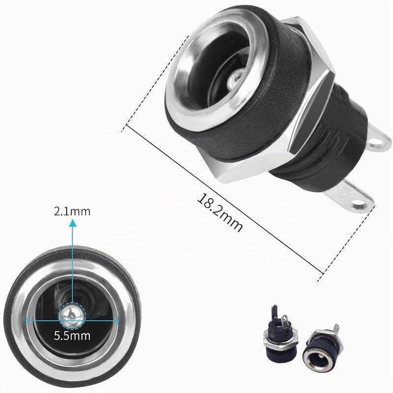 DC Socket 5.5 x 2.1 mm 2-Pin DC Power Jack Socket DC Panel Socket DC Connector Pack of 6 Black-6pcs