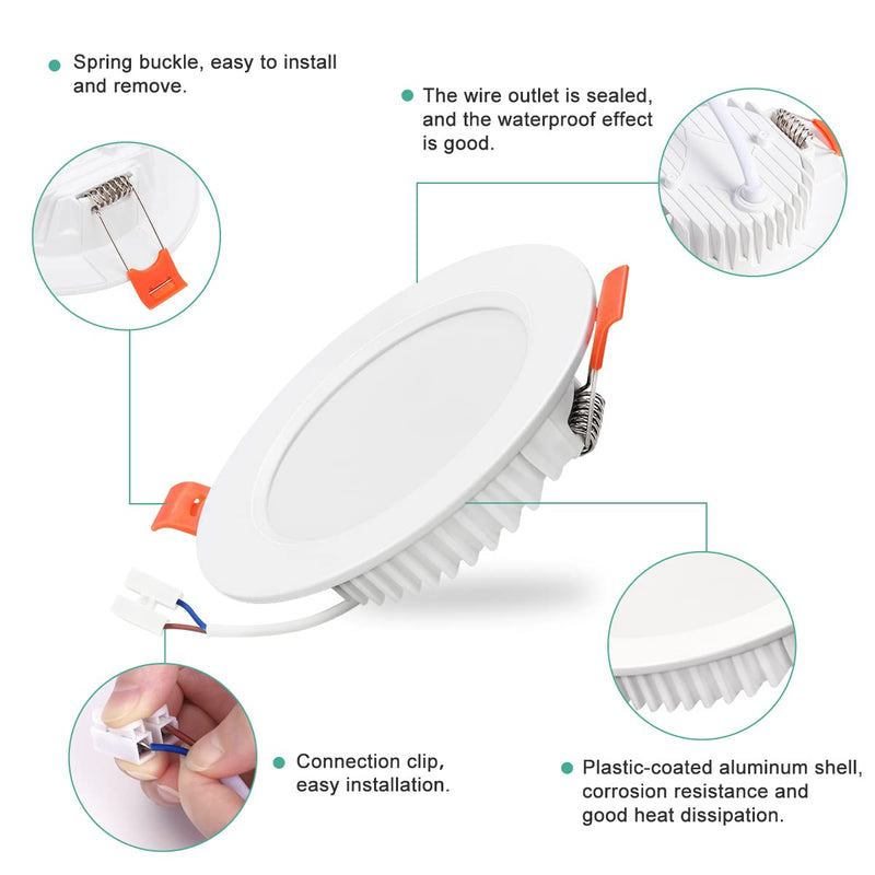 [Australia - AusPower] - LED Recessed Spotlights 230 V 6 W Ultra Flat IP44 Set of 6 Cool White 6000 K Installation Depth 26 mm 600 Lumen Diameter 105 mm Installation Hole Dimensions 75-95 mm for Bathroom Living Room Kitchen Cold White 