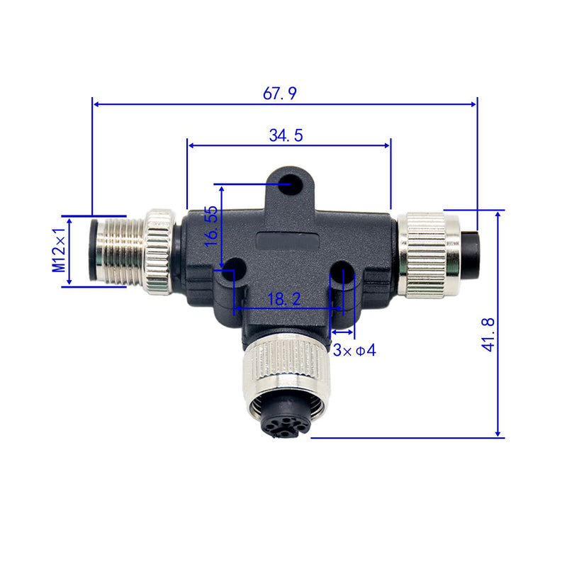 [Australia - AusPower] - M12 IP67 5 Pin Connector, M12 T Connector 5 Pin Male to Female A Code Unshiled Adapter Waterproof Field Assembly Wireable Connector Industrial Sensor Plug Adapter 