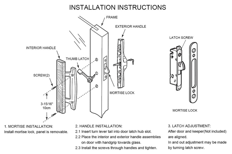 ALLYWASAI Sliding Patio Door Handle Set with Mortise Lock, Key Cylinder and Face Plate, Wood Handle Lock Set Fits Door Thickness from 1-1/2" to 1-3/4", 3-15/16" Screw Hole Spacing, White (Black) Black