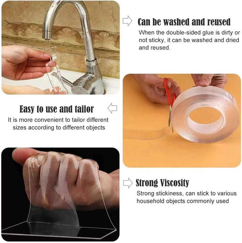 TEZONG Clear Double Sided Wall Tape 16.4ft/5M Extra Large Picture Hanging Tape Multipurpose Mounting Tape Heavy Duty Removable Gel Grip Tape Adhesive Washable Traceless Sticky Tape Anti Slip