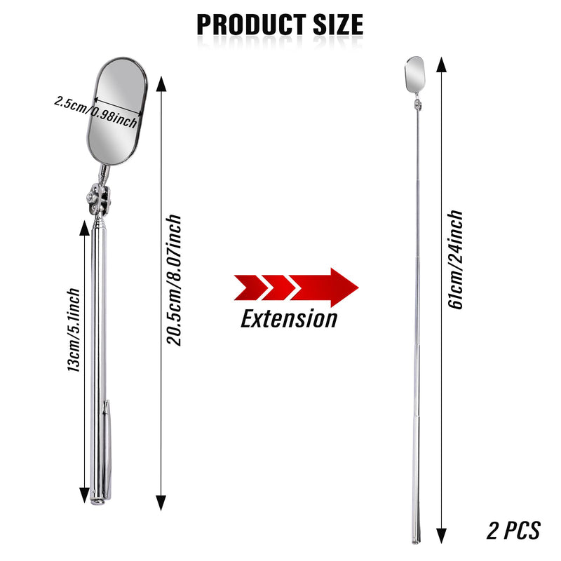 [Australia - AusPower] - Telescoping Inspection Mirror, 2 Piece Car Inspection Mirror, Stainless Steel Mechanic Mirror,Retractable Extension Mirror,Flexible Inspection Mirror for Checking Vehicle and Small Details (8~24 Inch) 2PCS 