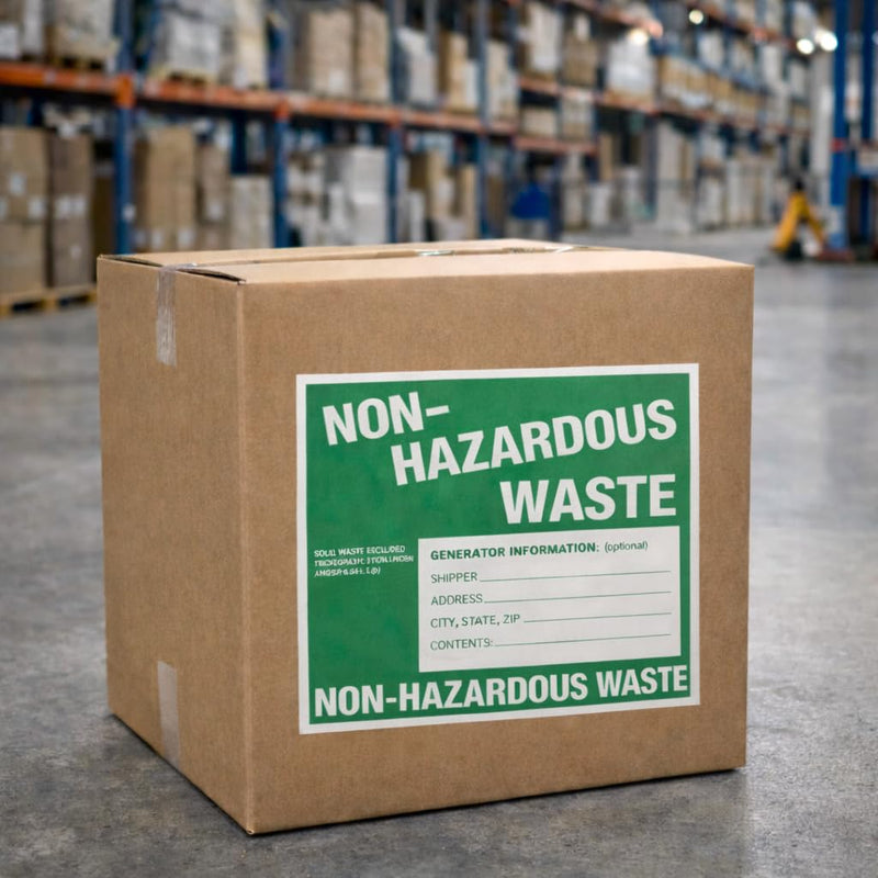 Non-Hazardous Waste Labels, 6 x 6 inches, Green/White, Self-Adhesive Vinyl, Pack of 25