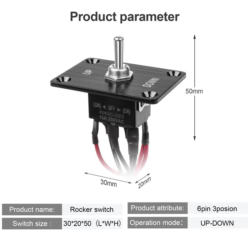 [Australia - AusPower] - Button Switch Rocker Switch Toggle Switch Self Reset Six Pin Three Position UP/Down Prewired Power Transfer Switch with Mounting Plate,Waterproof Cap. Up-Down 