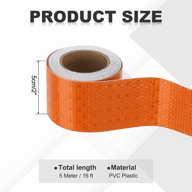 MECCANIXITY Reflective Tape, 2 Inch x 16 ft Self-Adhesive Trailer Reflector Tape Waterproof Warning Safety Sticker High Visibility Night Reflectors for Bikes Cars, Orange 2 Inch x 16 Feet