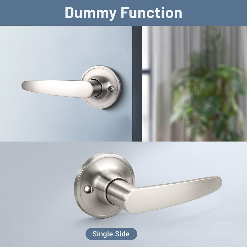 KNOBWELL 2 Pack Dummy Door Handle, Satin Nickel Door Levers with No Latch or Lock, One Side Heavy Duty Inactive Interior Doorknob Brushed Nickel Dummy(no lock no latch)