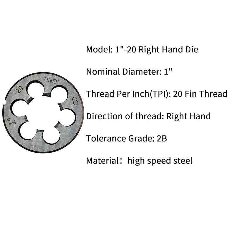 [Australia - AusPower] - 1"-20 Die UNEF 1"-20 TPI Right Hand Nominal Diameter 1" Thread Per Inch 20 Fin Thread Tolerance Grade 2B Right Hand Thread High Speed Steel HSS 1"-20 Die 