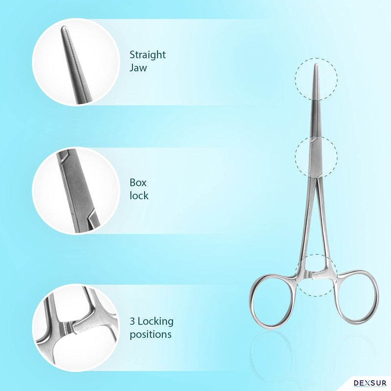 [Australia - AusPower] - Precision Kelly Hemostat Forceps Locking Tweezers Clamp, Silver, 5.5 Inches, Straight Stainless Steel 5.5" 
