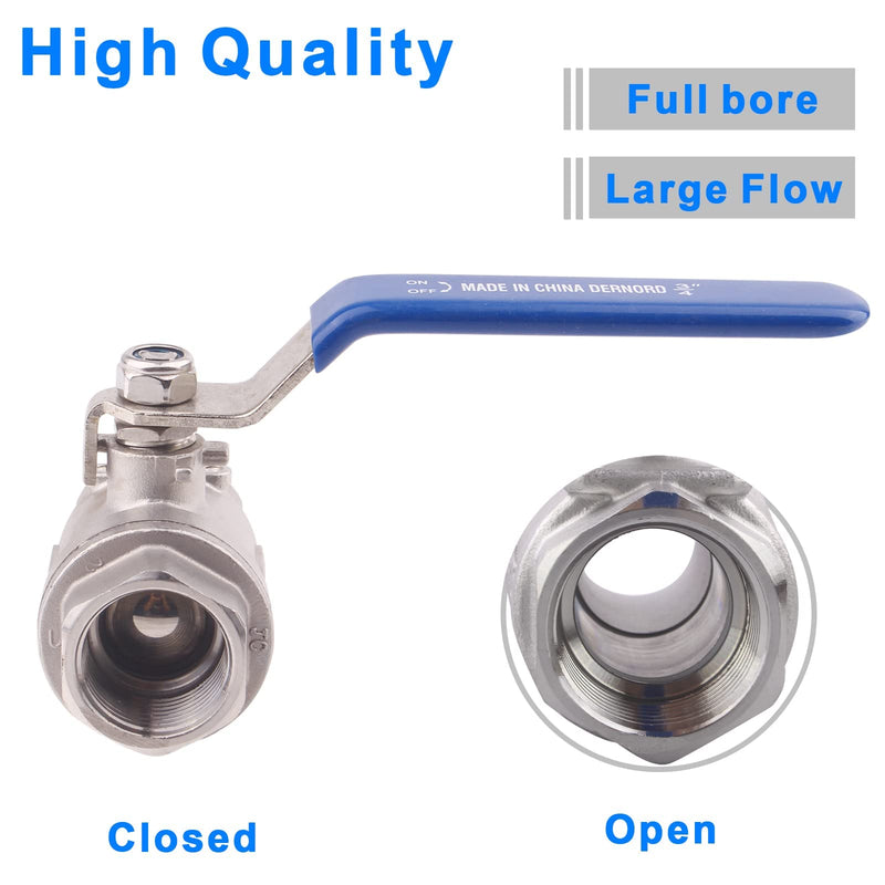 DERNORD Full Port Ball Valve Stainless Steel 304 Heavy Duty for Water, Oil, and Gas with Blue Locking Handles (3/4" NPT) 3/4" NPT