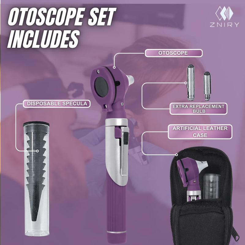 [Australia - AusPower] - Fiber Optic Mini Otoscope - Ear Scope with Light for Infection Detection, Wax Removal, and at-Home ENT Exams (Purple Color) 