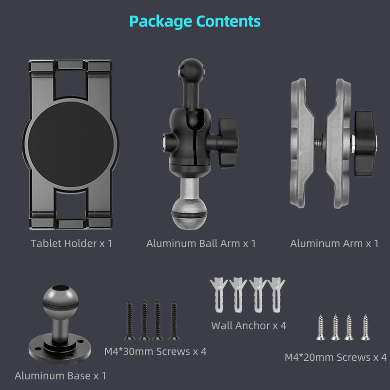 [Australia - AusPower] - Aluminum Heavy Duty Drill Base Tablet Holder Car Mount Dashboard, 360° Adjustable 2-Stage Stand for 4.7-12.9" iPad Pro/Air/Mini/Samsung Galaxy Tab, for Car Truck Wall Desk Commercial Vehicle 