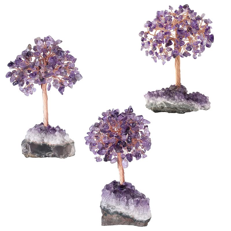 Natural Healing Stones Crystal Tree on Amethyst Druzy Base Bonsai Tree of Life for Health and Luck Healing, Home Office Indoor Outdoor Decor, Amethyst #5- Amethyst