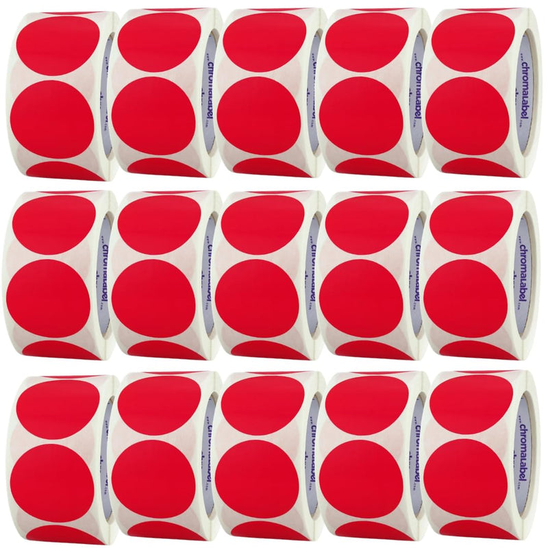 ChromaLabel 2 Inch Round Colored Stickers, Permanent Sticky Dots Color Coding Labels, 500 Sticker Dots per Roll, Red - Case of 15