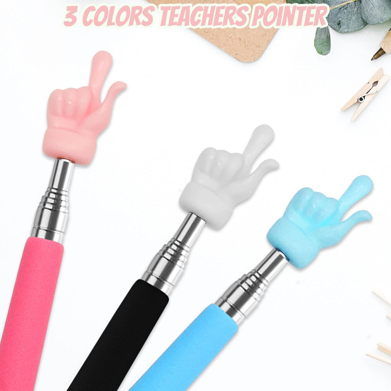 [Australia - AusPower] - 3 Pcs Telescopic Teachers Pointer, Extendable Hand Pointer Finger Pointer Stick, Mini Retractable Classroom Pointer for Elementary School Kindergarten Teacher, Classroom Supplies (Black Pink Blue) 3pcs 