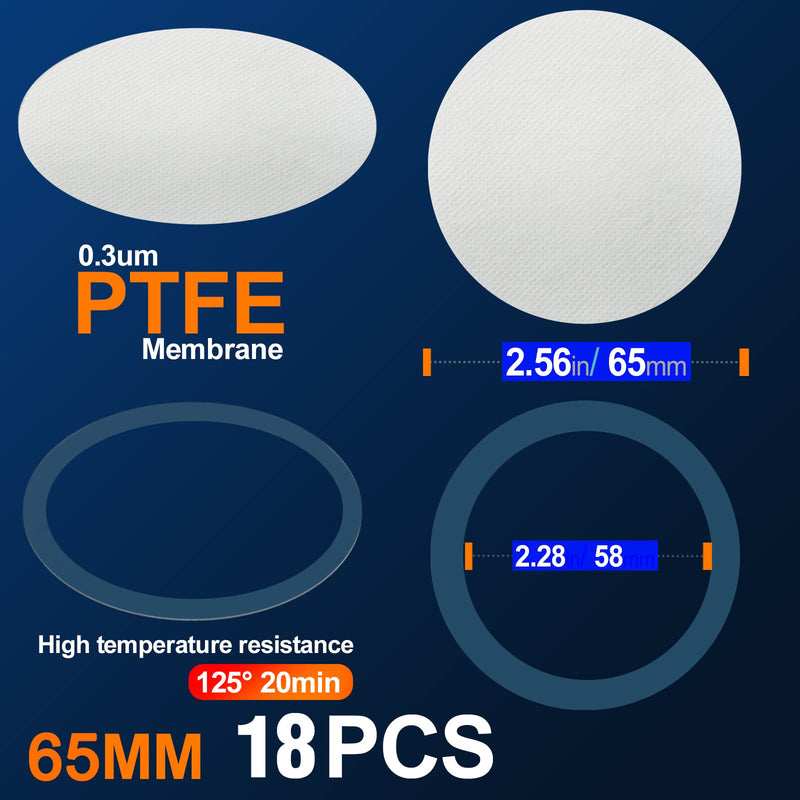 [Australia - AusPower] - Synthetic Filter Paper Sticker 65 mm 0.3 µm PTFE Filter Disc Strong Adhesive Patch for Regular Mouth Preserving Jar Lid Mushroom Culture (18 Pieces) 