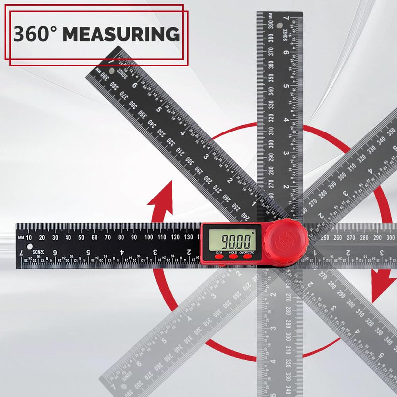 flintronic Digital Protractor, 2-in-1 Digital Protractor with LCD Display, 360° Angle Measuring, Hold and Lock Function, for Woodworking Measurement, Construction Repairs, 400 mm Style-B ABS