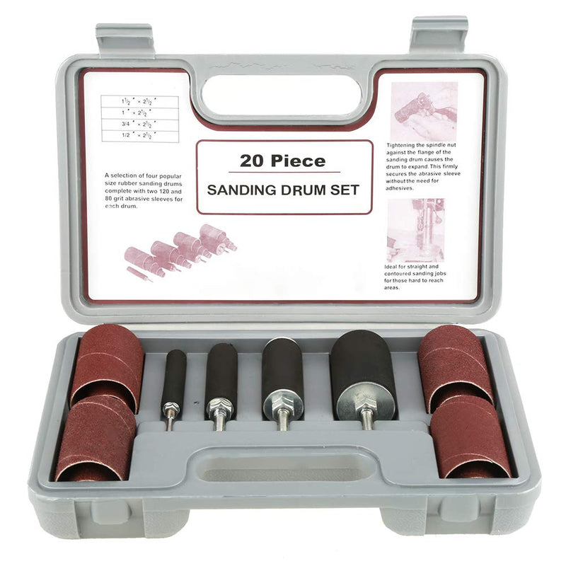 Rubber Grinding Drum Set, 20 Pieces Drill Sanding Drum Set Sanding Sleeves with Case for Drill