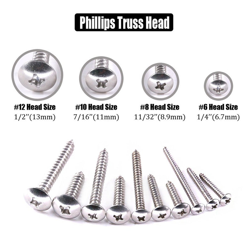 [Australia - AusPower] - Hilitchi 304 Stainless Steel Hex Washer Head and Phillips Truss Head Self Drilling Sheet Metal Tek Screws Assortment Kit (Phillips Truss Head) 