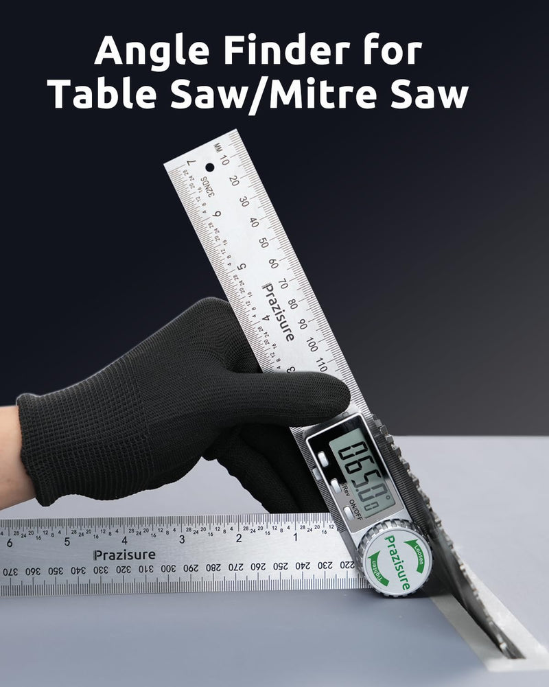 Digital Angle Finder Protractor, 7inch Professional Angle Measuring Tool for Woodworking, Construction and DIY Measurement, Stainless Steel (Includes 2 Batteries)