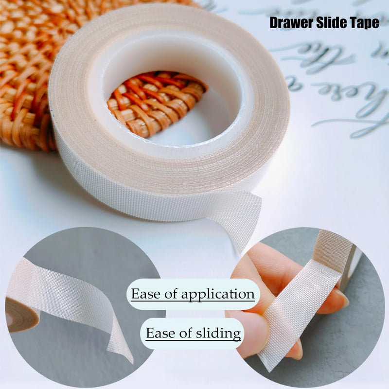 [Australia - AusPower] - 2 Rolls Low Friction Tape, Drawers Slide Tape 1/2 Inch x 33 Feet Desk Glide Tape, Dresser Squeak-Resistant Tape, Slippery Woven Tape for Wood Drawers, Cabinet, Curtain, Furniture, White White, 2 Rolls 