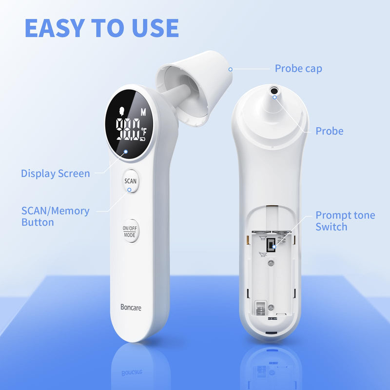 [Australia - AusPower] - Boncare Ear and Forehead Thermometer, 2X Accuracy Infrared Digital Thermometer for Adults and Kids, 1 Second Reading, No Touch Baby with Fever Alarm 