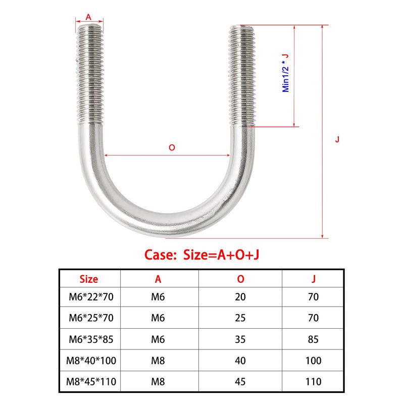 [Australia - AusPower] - Round U-Bolts 1.5inch(38mm) Inner Width M8 Thread 304 Stainless Steel Silver with Plates Nuts Flat Washers for CarRVTrailer Bumper, 4Pcs, M8x38mm 