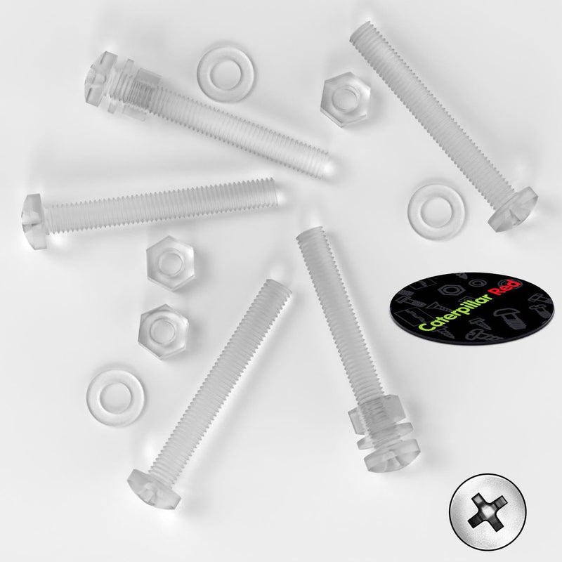 [Australia - AusPower] - Pack of 100, M3, M4, M5, M6, M8 - Transparent Clear Plastic Acrylic Nuts & Bolts -Acrylic Plastic Screws, M3, M4, M5, M6, M8, Washers 