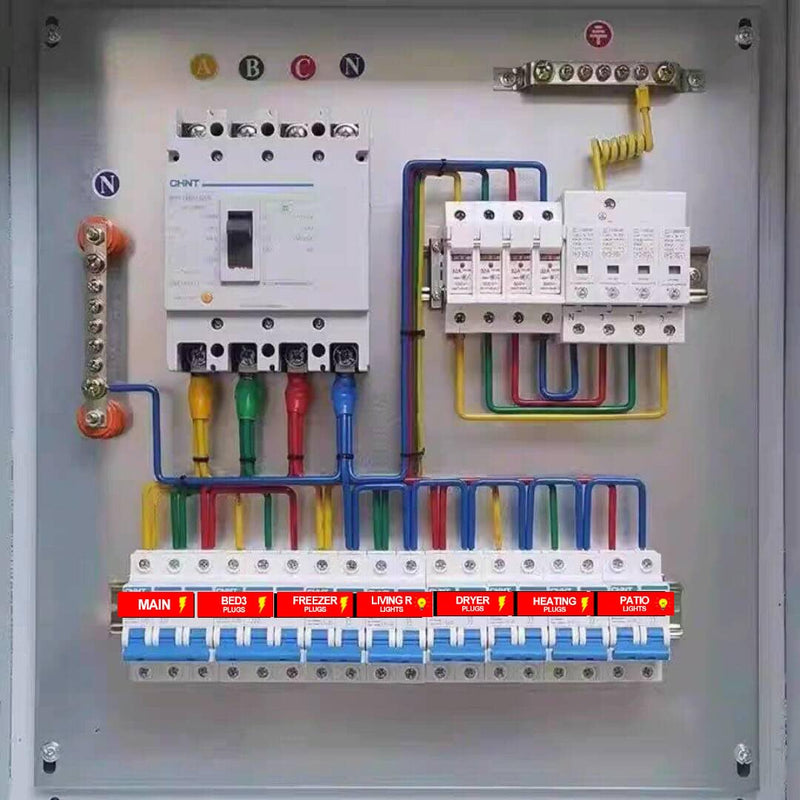 Circuit Breaker Box Label 0.5x1.5inch Electric Fuse Panel Box Identification Sticker 144pcs Plugs and Lights Circuit Breaker Label for Home Office, Electricians Catalog Load Center