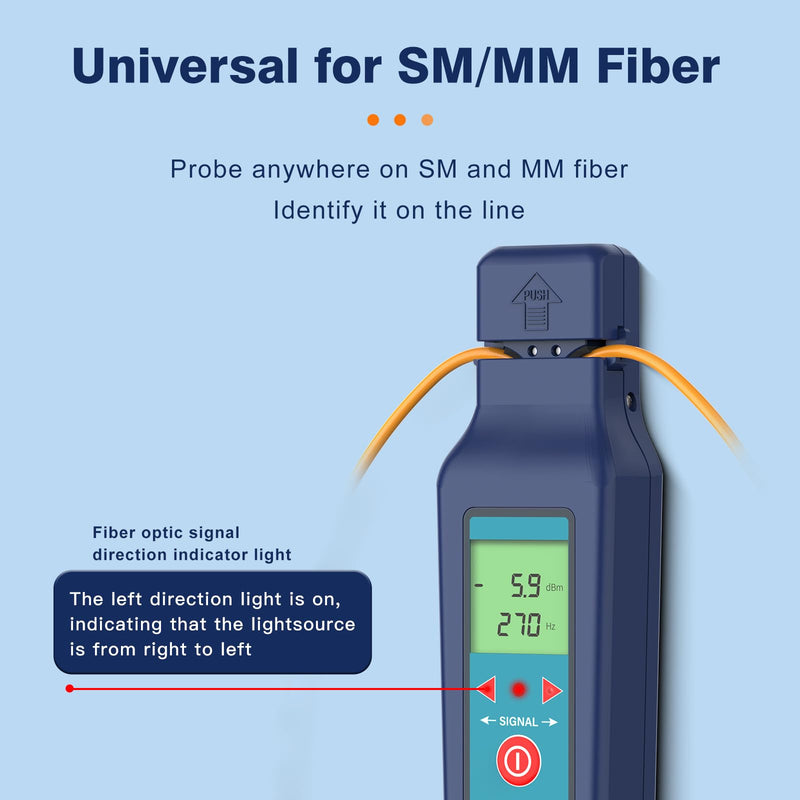 [Australia - AusPower] - Optical Fiber Traffic Live Identifier All-in-one Chuck Respond 800nm-1700nm Built in VFL Visual Fault Locator, Cable Traffic Detector -40dBm to 10 dBm with LED Light Suit for 0.25/0.9/2.0/3.0 Fiber 
