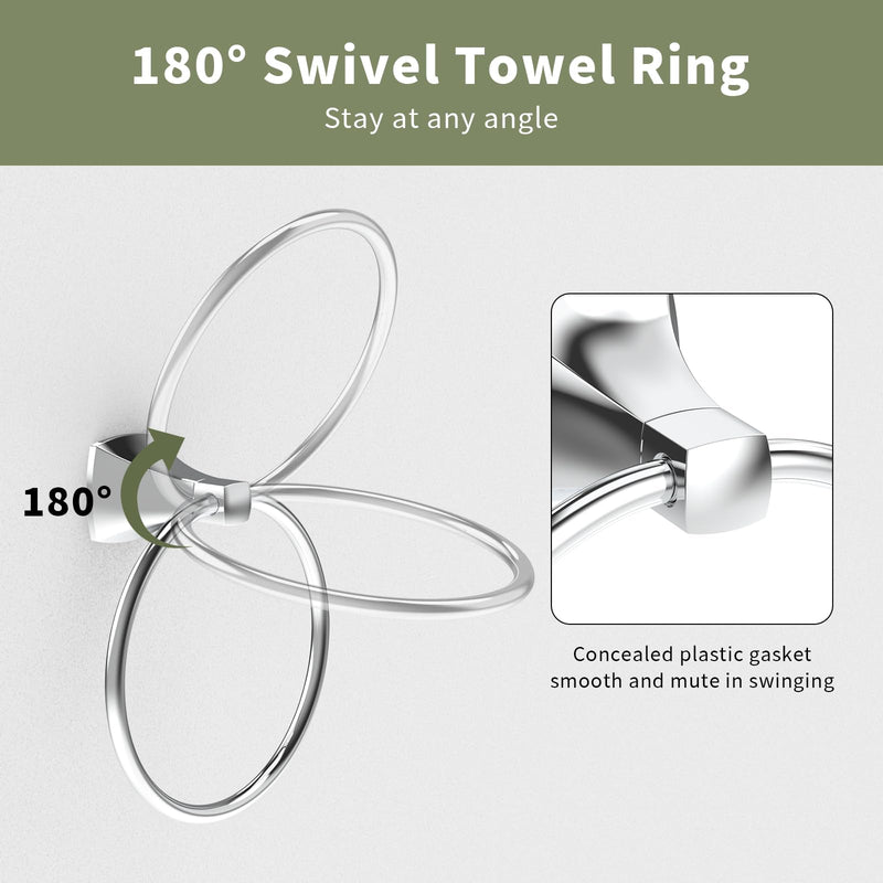 Bathroom Hardware Set 2 Pieces Toilet Paper Holder and Towel Ring Wall Mounted Stainless Steel and Zinc Alloy Chrome Polished Chrome 2PC