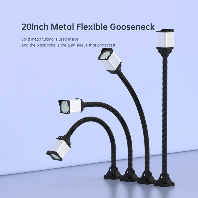 LED lathe Work Light, 20in Flexible Gooseneck Lamp with 28LEDs, 1200 Lumen Machine Light for LatheCNc Milling Drill Press Sewing Machine IndustrialLighting,120V(Base with 4screw holes)