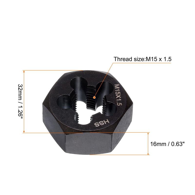 QUARKZMAN Hex Thread Die M15 x 1.5 Metric Thread Right Thread High Speed Steel Post Cutting Tool Tap Repair Tool