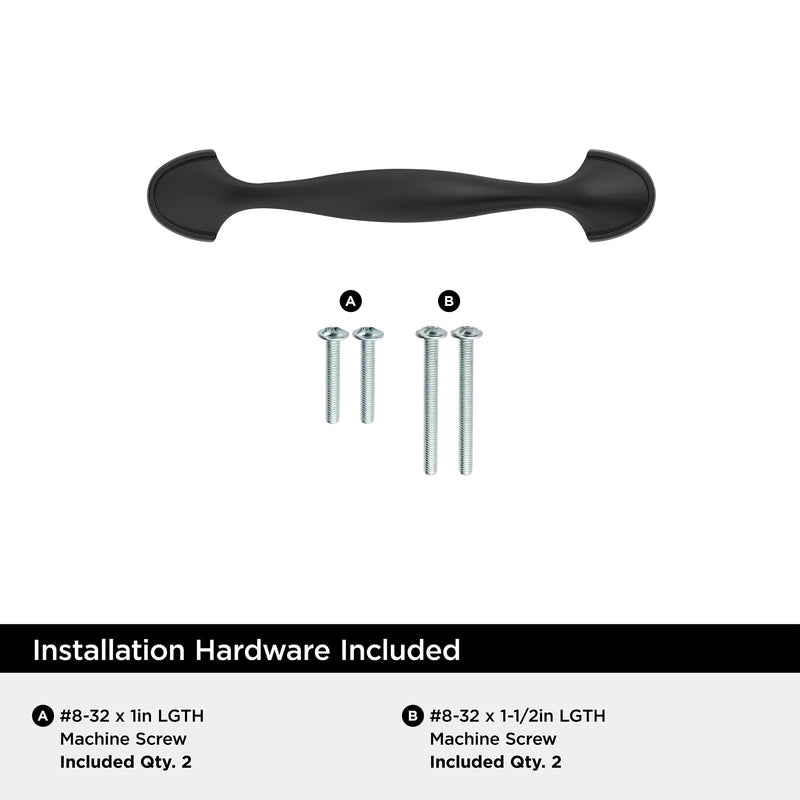 Fairfield 3 inch (76mm) Center-to-Center Matte Black Cabinet Pull - 10 Pack