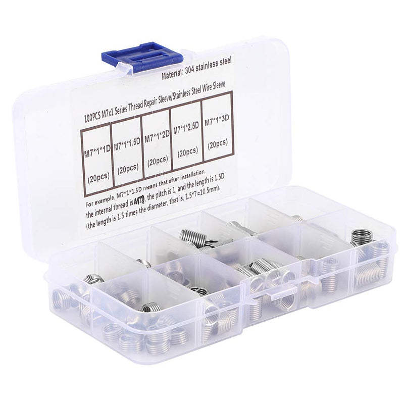 [Australia - AusPower] - 100 PCS M7 Coiled Wire Thread Sleeve Thread Repair Insert Stainless Steel Thread Screws Sleeve Assortment Thread Fastener with Storage Box Repair Threaded Holes 