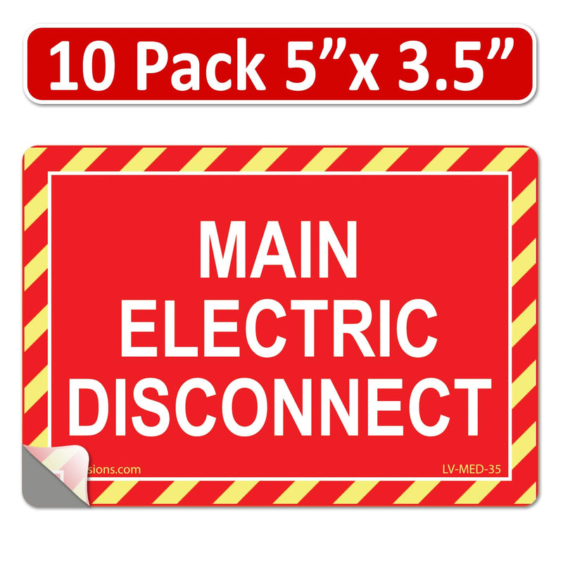 5" x 3.5" Main Electric Disconnect Labels Decal Emergency Danger Sign Notice Sticker Electrical Panel Heavy Duty Ultra Durable Vinyl Waterproof (10 Pack Red) 10 Pack Red