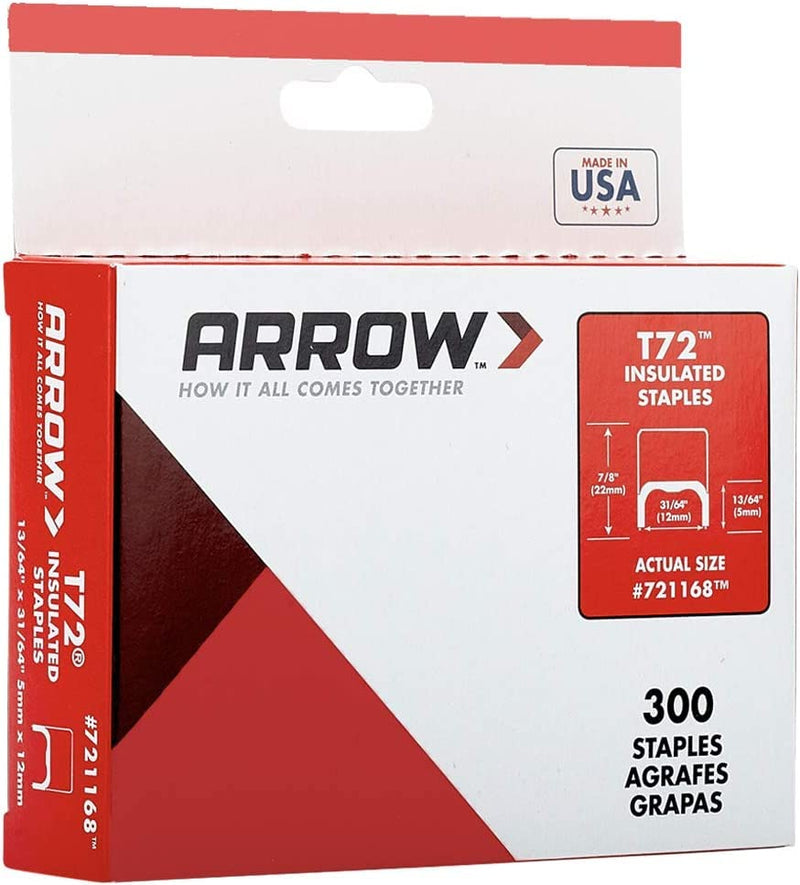 Arrow 721168 T72 Heavy Duty Steel Insulated Staples for Installing Cable and Wiring, 13/64-Inch by 31/64-Inch Crown Width, 300-Pack 13/64 Inch X 31/64 Inch