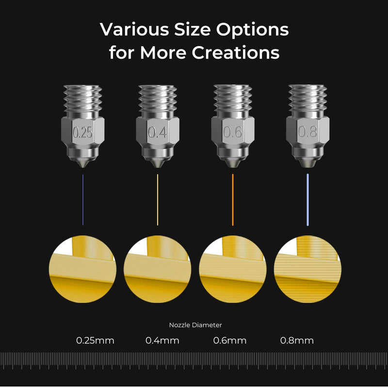 Creality 3D Printer Nozzle 8PCS 0.25/0.4/0.6/0.8mm, 3D Printer High-end Nozzle Kit High Thermal Conductivity High Hardness for Ender-3 S1/S1 Pro/S1 Pius/V2 Neo/Neo/Max Neo