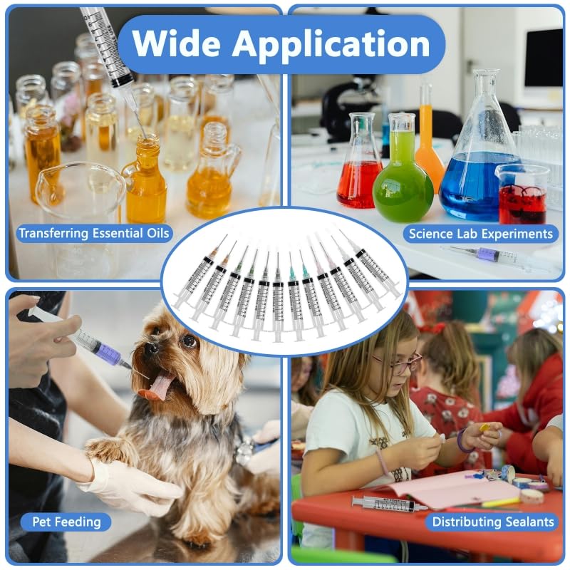 Luer Lock Syringe 10 ml Screw Cap Syringe Reusable Pack of 12 | Threaded Syringe with 14-27G Dosing Needles and Caps Blunt Needle, Dosing Feeding Syringe for Pet Feeding Watering