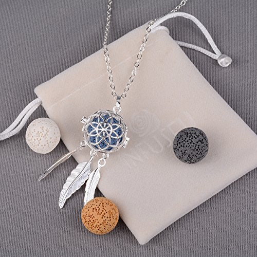 INFUSEU Dreamcatcher Necklace Aromatherapy Gifts Essential Oil Diffuser Lava Rock Stone Pendant Native American Indian Jewelry for Women Dream Catcher Feather Spiritual Meditation Items
