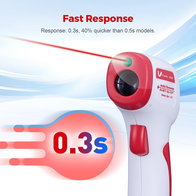 [Australia - AusPower] - Infrared Thermometer for Meat,Laser Temperature Gun,-58~1112°F,DS 12:1 Digital IR Temp Gun with Adjustable Emissivity&High/Low Alarm,LCD Display Thermal Gun for Food Oven Cooking HVAC Red 