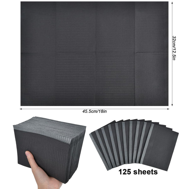 Black Dental Bibs, Pack of 125 Disposable Dental Bibs, 33 cm x 45 cm, Disposable Tattoo Bib, Sheet, 3 Layers, Waterproof Tattoo Mat, Tattoo Pads for Hospitals, Practices, Tattoo Studios