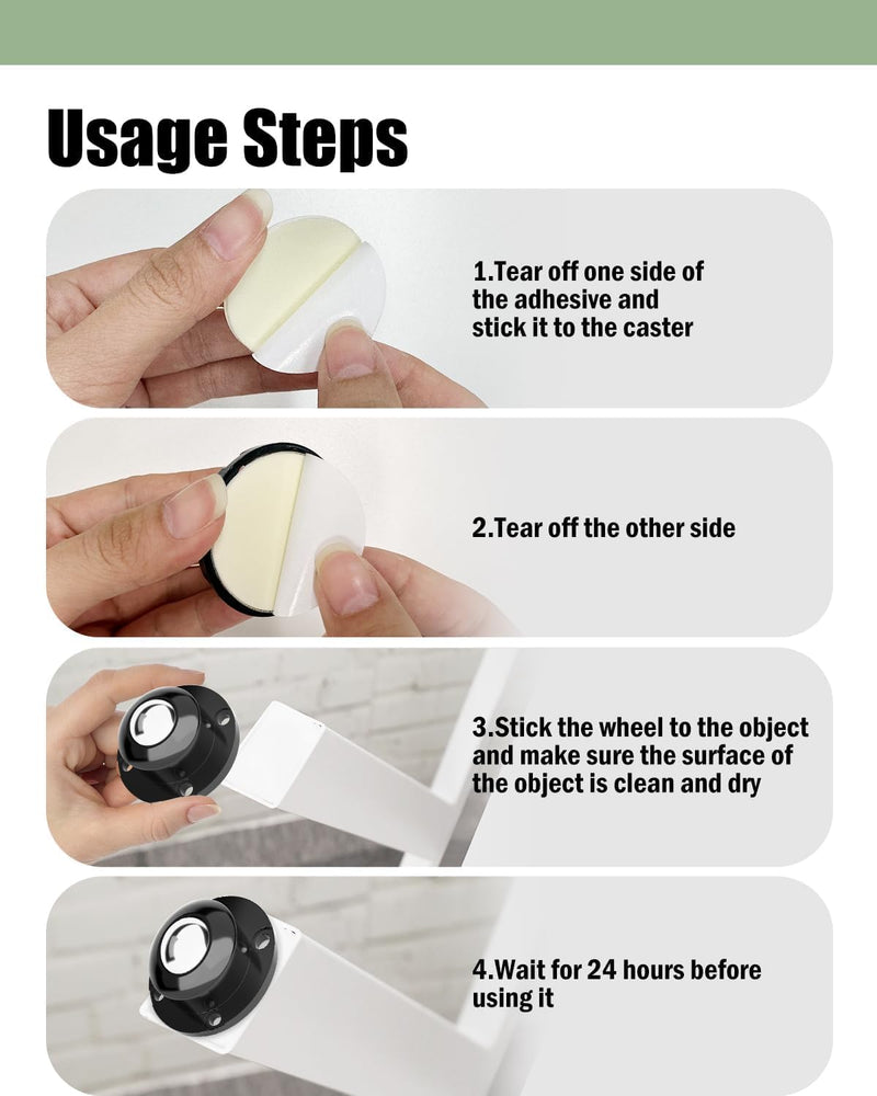 [Australia - AusPower] - Self Adhesive Caster Wheels - 360° Swivel Wheels for Furniture - 1 Inch Steel Universal Wheel, 28 LBS Load Capacity Per Wheel, Low Profile Roller for Small Appliance Storage Bins (8 PCS, Black) 8 Black-with Larger Ball Bearings 