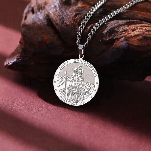 Dreamtimes St Christopher Necklace Bible Verse Pendant Medal Pendant Protection Religious Amulet Jewelry For Men Women Guardian Travel Protection Gift Gold