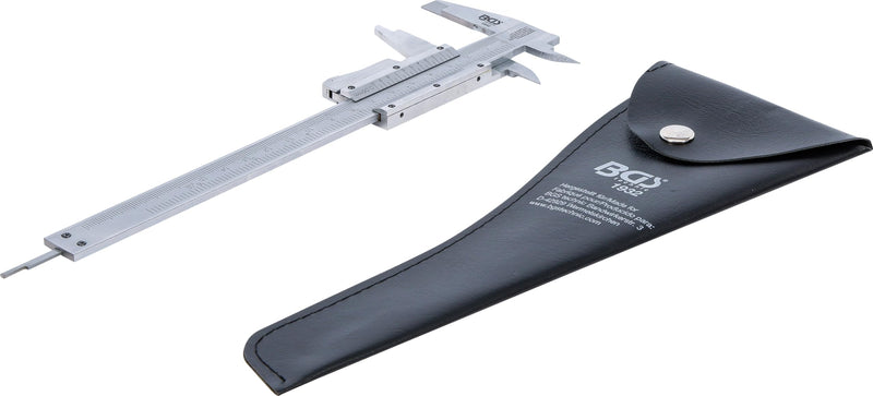BGS 1932 Precision Vernier Calliper, Silver/Black, 0-150 mm | Vernier 1/20 mm | for internal, external and depth measurement | chrome-plated | faux leather case 0 - 150 mm