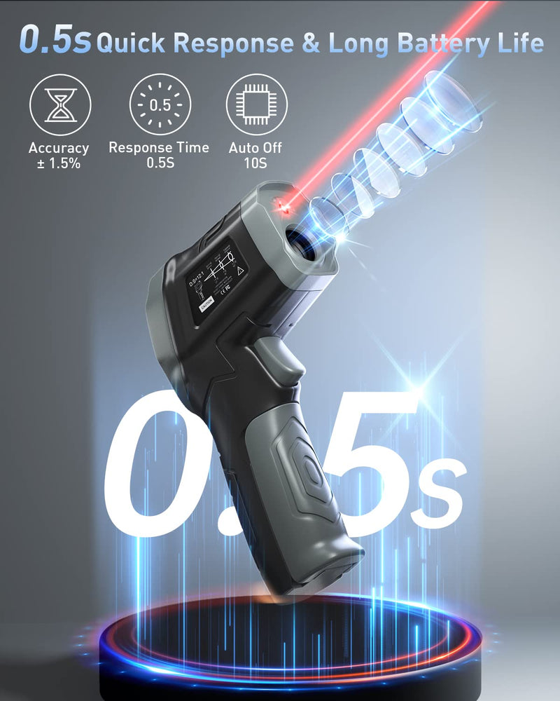 [Australia - AusPower] - Eventek Infrared Thermometer Gun, [3 in 1] -58°F~1112°F (-50°C~600°C) Digital Laser Temperature Gun for Cooking, Pizza Oven, Grill & Engine with Adjustable Emissivity, Meat Thermometer & Bag Included 