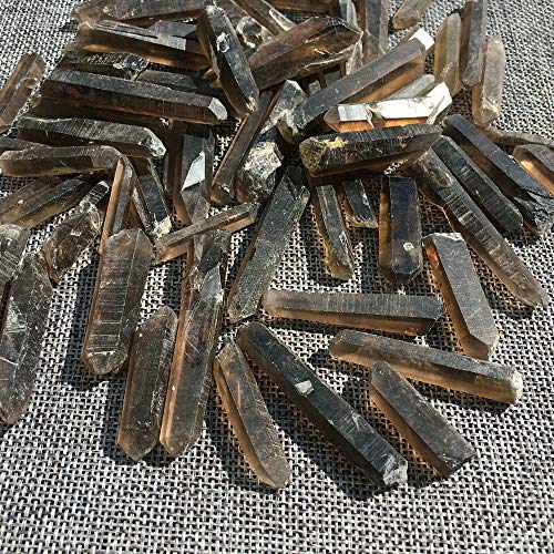 Acxico 5 pcs Natural Lemurian Smokey Quartz Crystal Point Specimen Healing 5cm